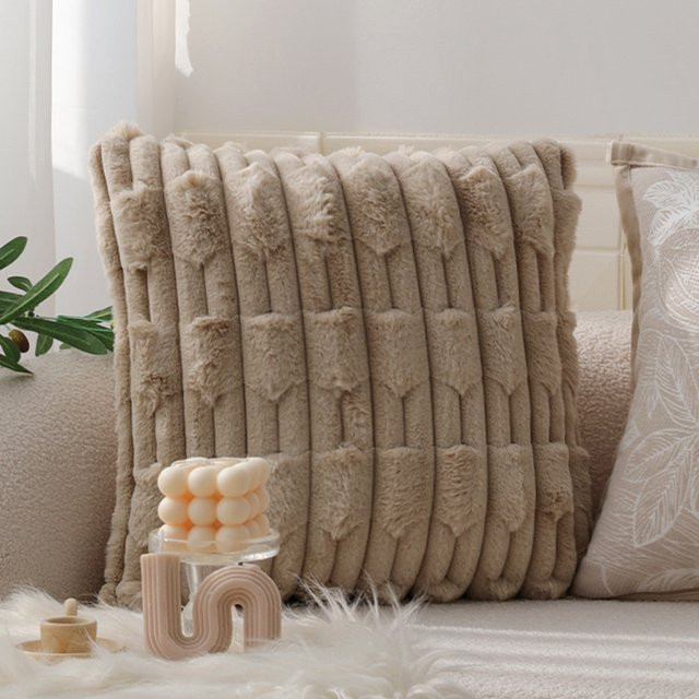 CANIRICA Kissenbezug aus Plüsch im nordischen Stil, rechteckig, Farbe: Beige/Coffee, Breite: 45 cm, Höhe: 45 cm, Tiefe: 45 cm - Bild 1