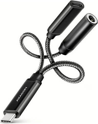 AXAGON USB-C Adapter in Schwarz mit 2x USB-C Buchsen für Power Delivery und 3,5 mm Klinkenbuchse sowie 1x USB-C Stecker - Bild 1