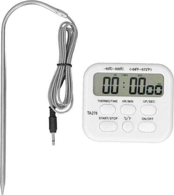 GoolRC Digitales Küchenthermometer in Weiß mit Sondenalarmfunktion und Timer - Bild 1