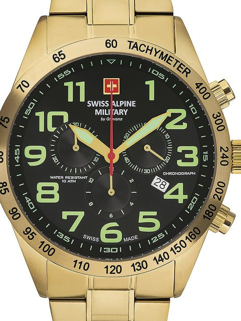 Swiss Alpine Military Chronograph, Quarz, Edelstahl, Schwarz, 45 mm, Herren - Bild 1