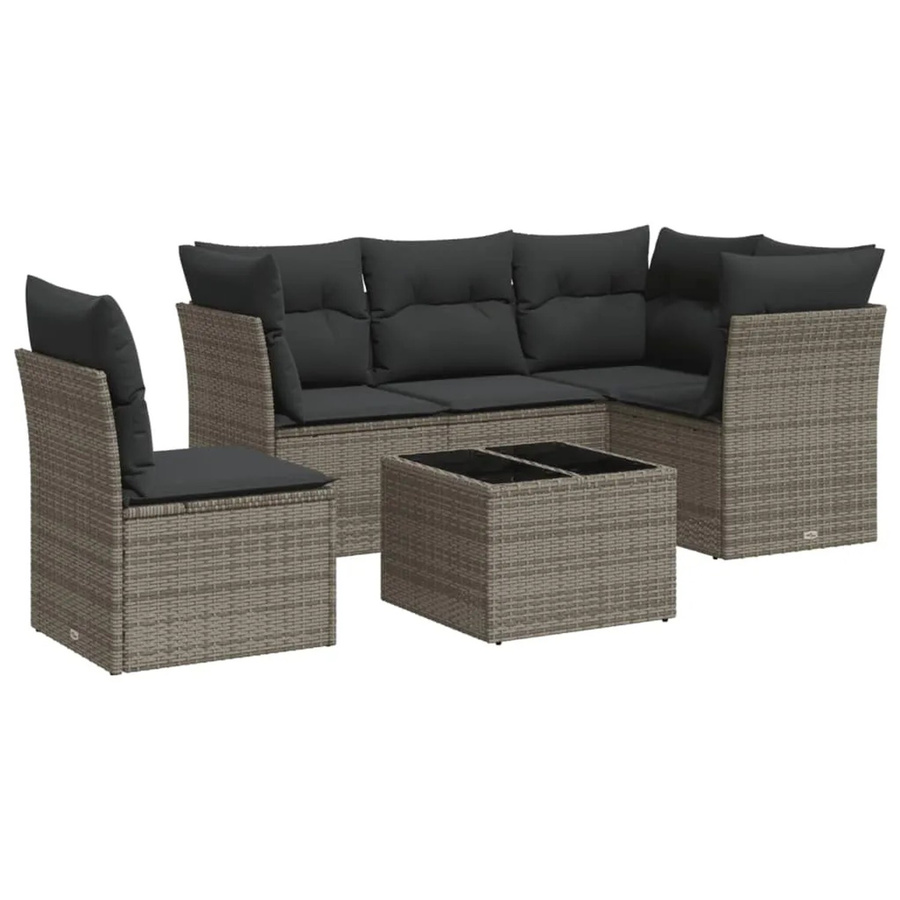 vidaXL 6-tlg Garten-Sofagarnitur aus Poly Rattan in Grau mit Tisch und Polsterkissen Modell 49 - Bild 2