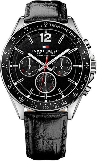 Tommy Hilfiger Herrenuhr, Quarz, Edelstahl, Leder, Schwarz - Bild 1