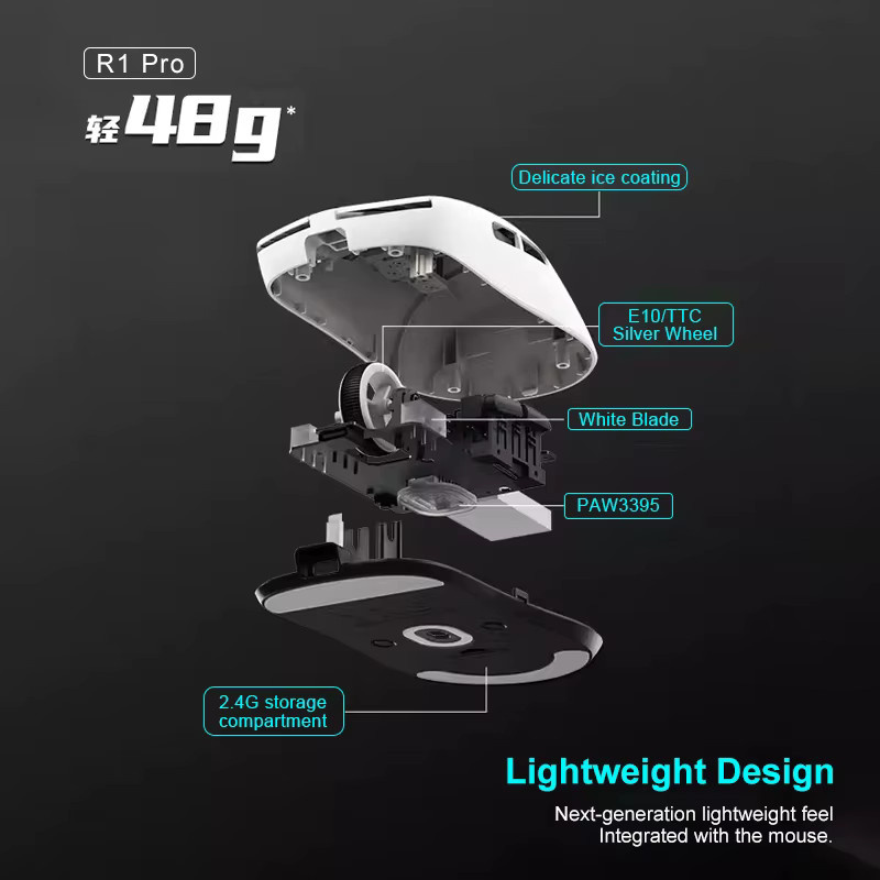 VXE Dragonfly R1 Pro MAX Kabellose Gaming-Maus in Schwarz mit PAW3395 Sensor für Esports und FPS-Spiele - Bild 2