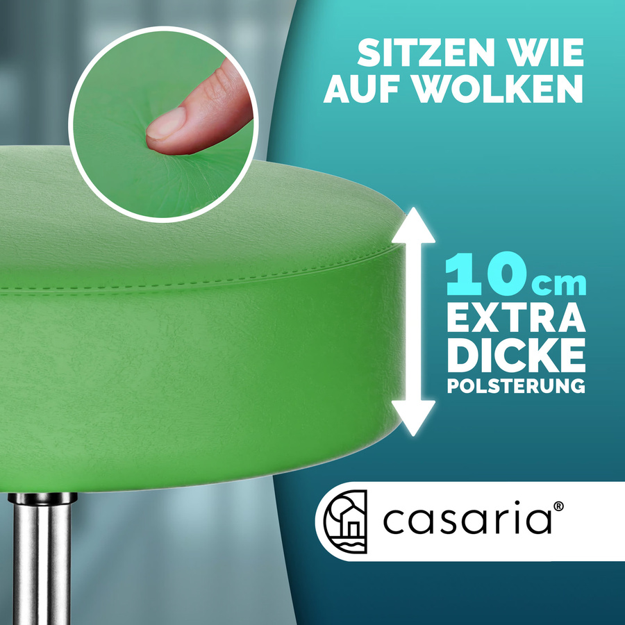 Casaria Rollhocker aus Kunstleder in Grün, 360 Grad drehbar mit Rollen für Büro und Arbeitsplatz - Bild 2