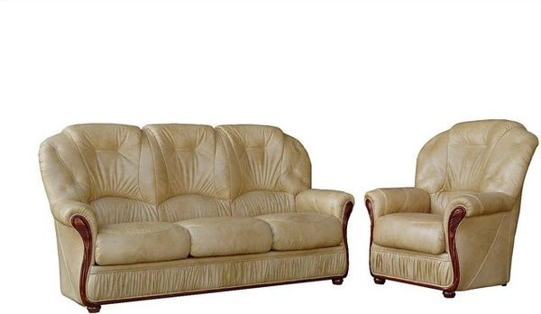 Vente-unique Couchgarnitur Daphne aus Büffelleder mit 3-Sitzer und Sessel in Beige, Breite: 183 cm, Breite: 83 cm