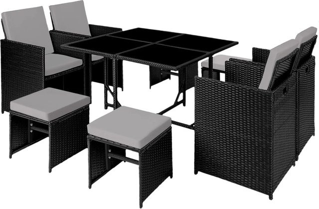 tectake Rattan Sitzgruppe Bilbao für 4 bis 8 Personen in Schwarz Grau mit Polstern und Schutzhülle - Bild 2