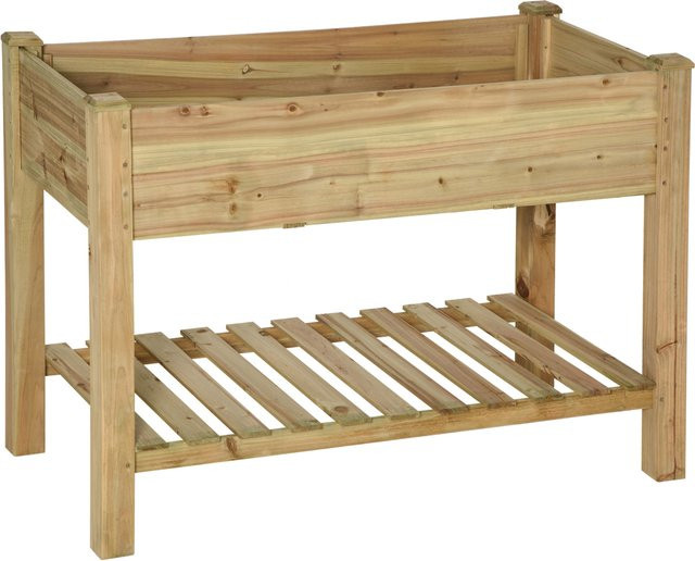 Outsunny Hochbeet aus Holz mit Ablage in Grün, aufgeständertes Pflanzbeet für Garten und Balkon, B/T/H: 113 x 56 x 84 cm - Bild 1