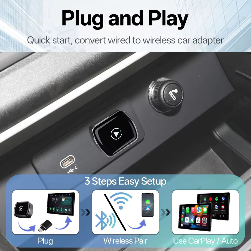 Hippcron 2-in-1 Kabelloser CarPlay und Android Auto Adapter, Smart Box mit USB-Schnittstelle, Schwarz - Bild 3