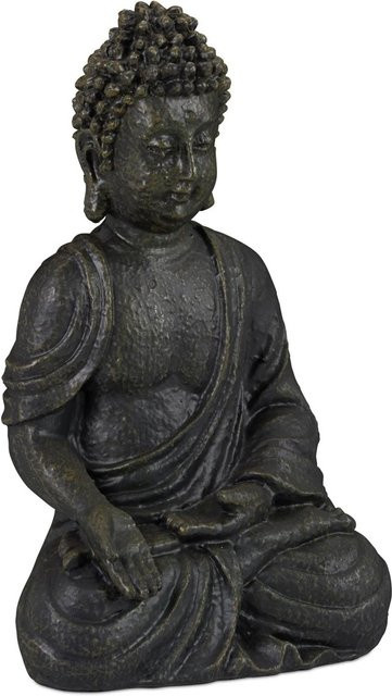 Relaxdays Buddha Figur sitzend aus Polyresin in Dunkelgrau für Feng Shui, H x B x T: 30 x 18 x 11 cm - Bild 1