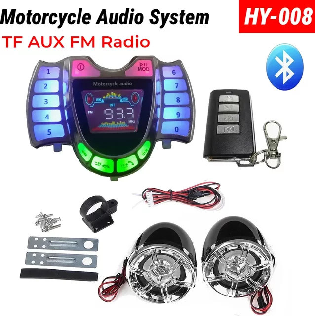 HY-008 Bluetooth Motorrad Stereo Lautsprecher Audio System in Schwarz mit FM Radio, USB, TF und AUX sowie Schnellladefunktion - Bild 1