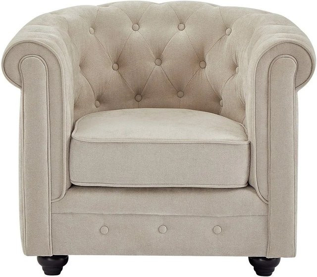 Vente-unique Chesterfield Sessel mit gerader Rückenlehne in Beige mit Stoffbezug und Holzgestell, Höhe: 82 cm - Bild 1