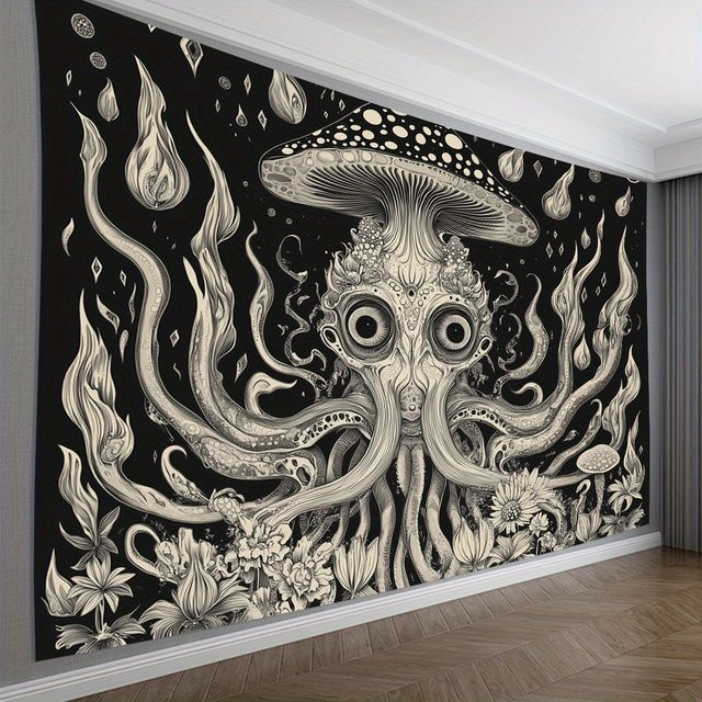 VIKAMA Fantasy Dark Octopus Wandbehang mit Pilzen, Flammen und Wassertropfen, Mehrfarbig, B: 60 cm, H: 40 cm - Bild 1