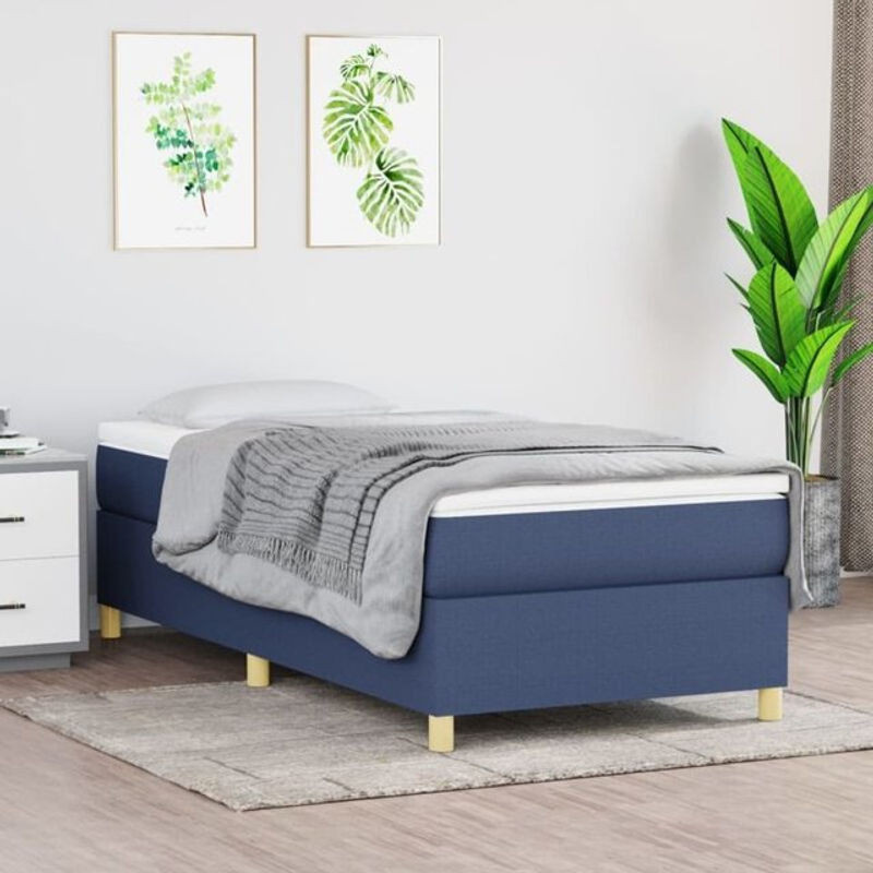 VIDAXL Boxspringbett mit Matratze in Blau und Weiß aus Stoff und Holzwerkstoff, B/T/H: 100 x 200 cm - Bild 1