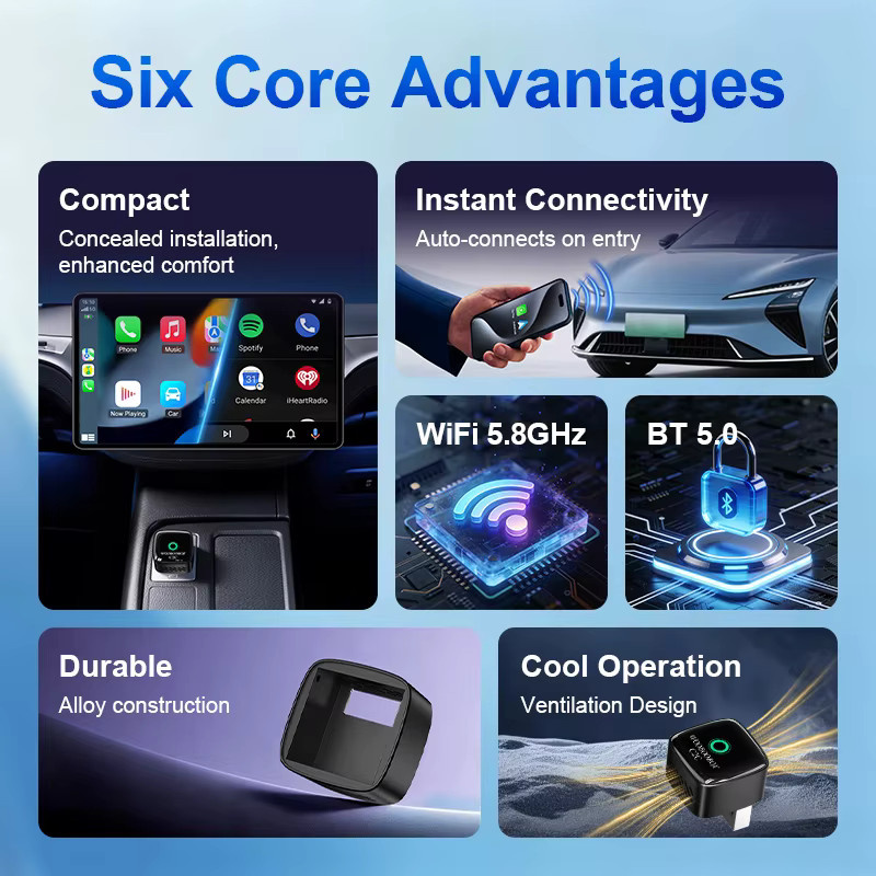 Wooboobox 2-in-1 Kabelloser CarPlay und Android Auto Adapter mit Aluminiumgehäuse in Schwarz, 5GHz USB Plug & Play Dongle für iPhone und Android - Bild 2