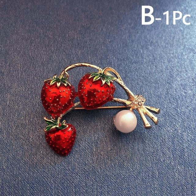 YIRAN Jewelry Erdbeerbrosche, Messing, Gold, Damen - Bild 1