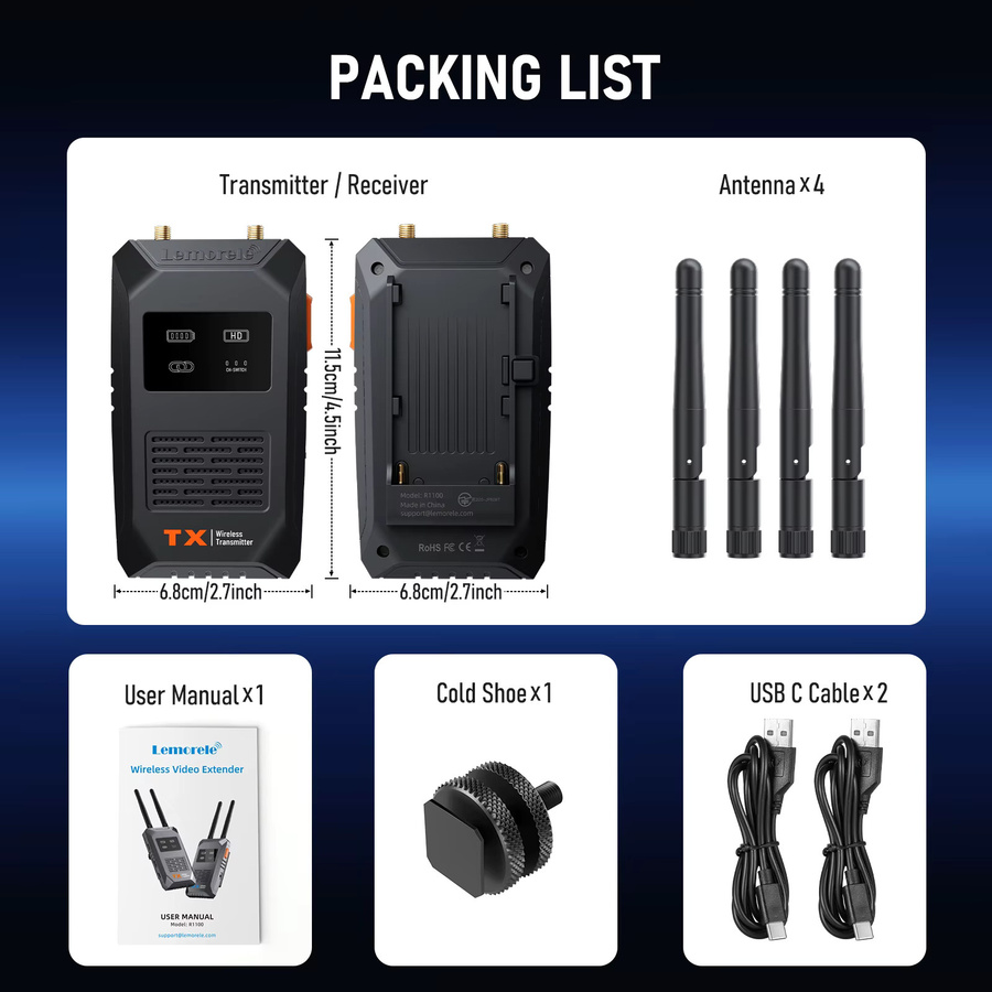Lemorele 5G Wireless HDMI Sender und Empfänger Full HD 1080P Video Transceiver Schwarz mit geringer Latenz für Kamera, Laptop, PC und TV sowie APP-Vorschau - Bild 5