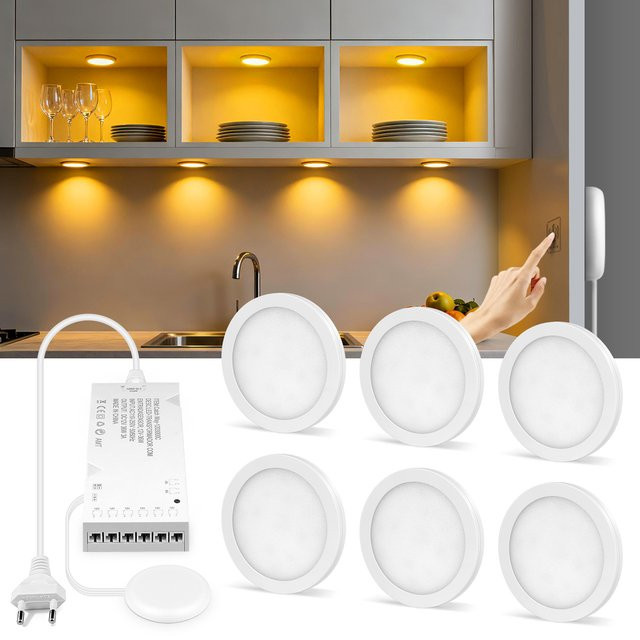 Lcamaw LED-Deckenleuchte Weiß, 5 W, 12 V, dimmbar mit Touch-Sensor, runde Puck-Leuchte für Schrank, Regal und Küche - Bild 1
