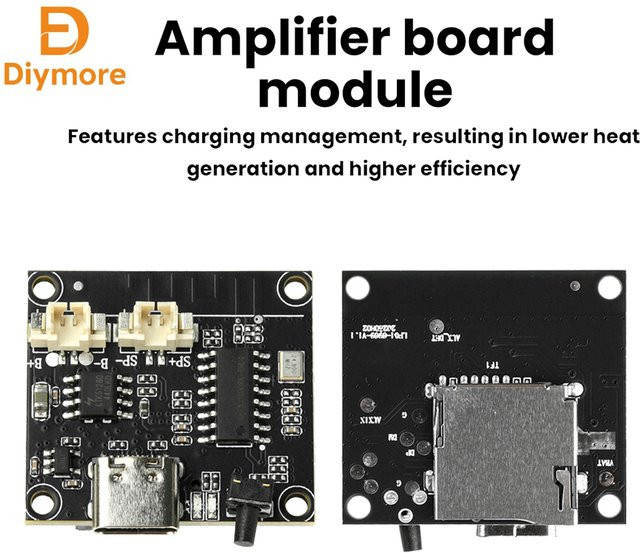 Diymore Bluetooth Leistungsverstärkermodul mit Typ-C-Schnittstelle und TF-Kartenslot, 5V 3W, Schwarz - Bild 1