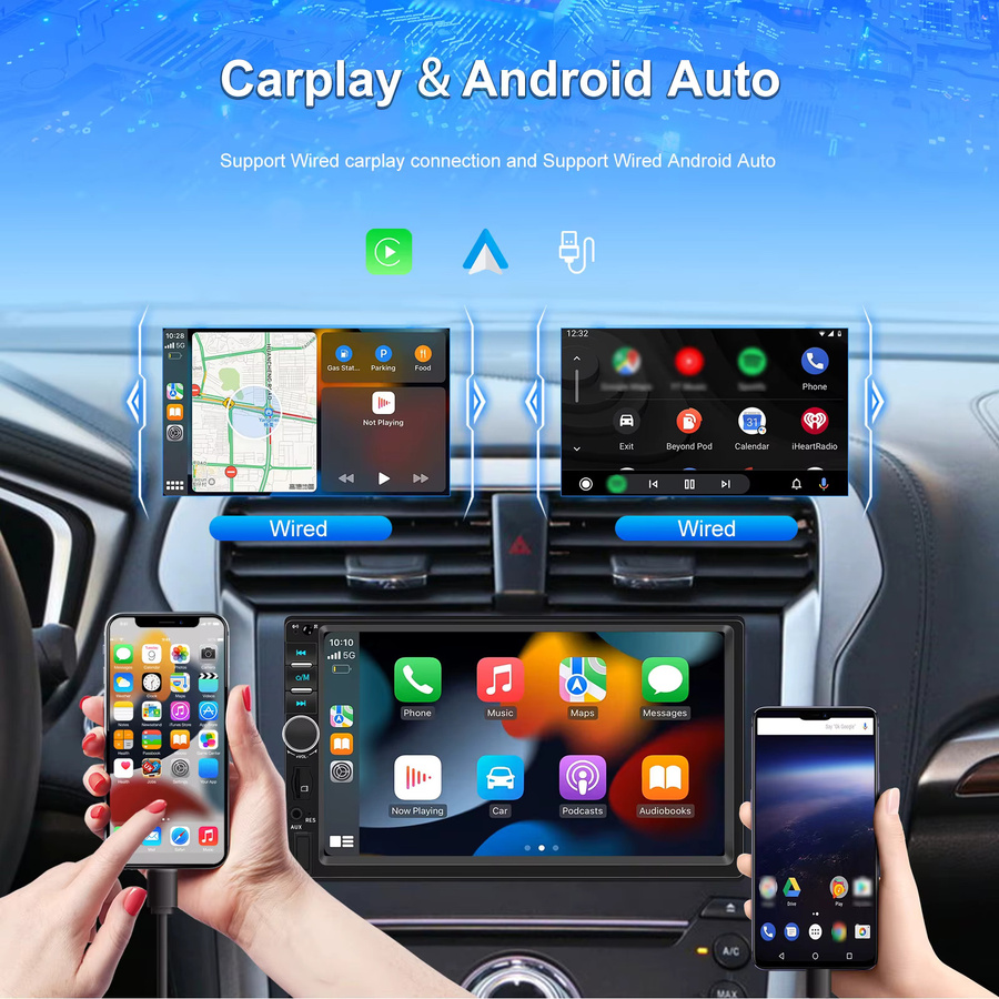Podofo 2 DIN Autoradio mit 7 Zoll Display, Carplay, Android Auto, Mirror Link, Bluetooth, FM-Radio und USB/TF-Schnittstelle in Schwarz - Bild 2