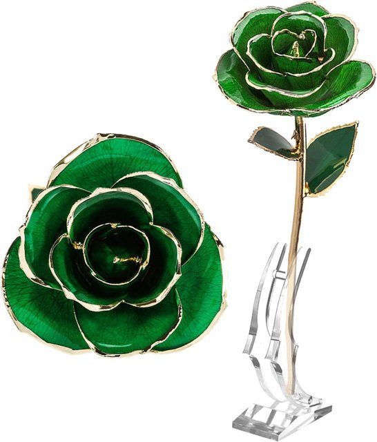 Tooarts Langstielige rote Rose mit 24 Karat Goldrand in goldener Geschenkbox mit Ständer, Farbe: Rot und Gold - Bild 1