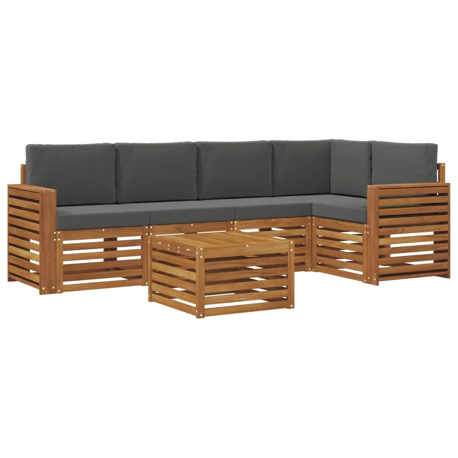 vidaXL Gartenmöbel Set 6-teilig aus Akazienmassivholz in Natur und Anthrazit mit L-Form, Eckelement und Couchtisch - Bild 2