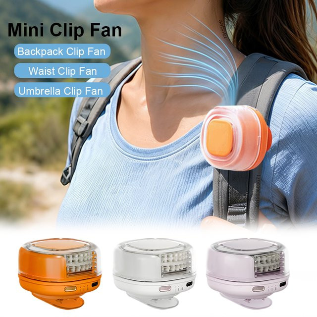 Tragbarer Mini-Clip-Ventilator von cooskr in Orange mit 3 Geschwindigkeitsstufen und wiederaufladbarem Akku für den Außenbereich - Bild 1