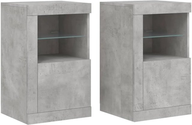 vidaXL Set 2 Beistellschränke in Betongrau mit integrierter LED-Beleuchtung aus Holzwerkstoff und Glas - Bild 1