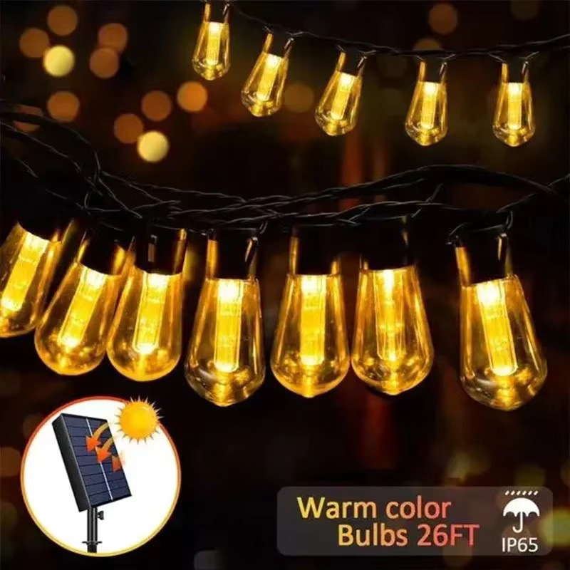 Solar LED Lichterkette Super-Cheese mit Retro Vintage Glühbirnen, IP65 Wasserdicht, Warmweiß, Schwarz, für Garten und Party-Dekoration - Bild 6