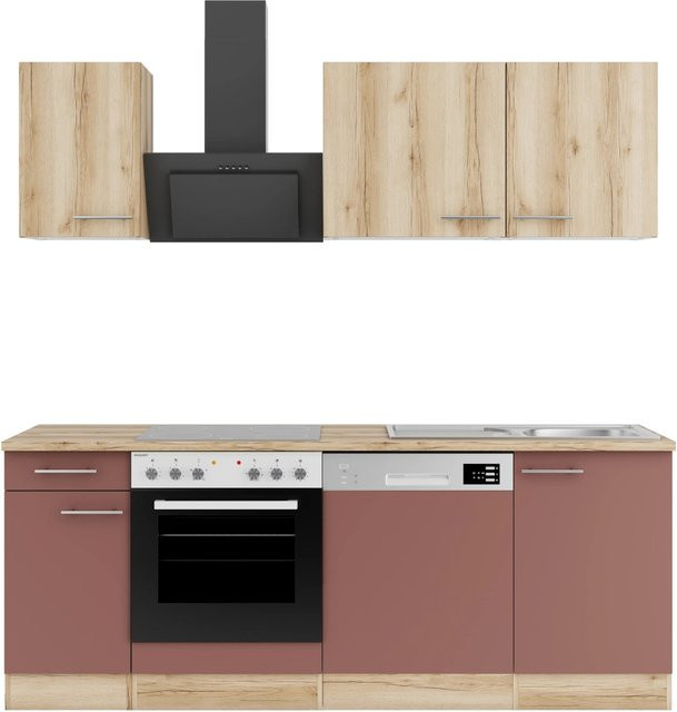 OPTIFIT Küchenzeile Livorno290/Bari407 in Wildeiche Nachbildung und Rostrot, Breite: 210 cm, Tiefe: 57 cm - Bild 1