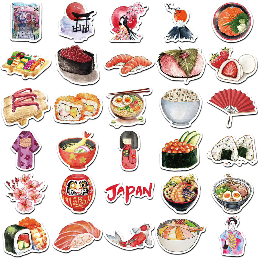Rspctou Vintage Japanische Kultur Aufkleber Set mit Ramen Sushi und Cartoon Motiven in Multicolour für Handy Laptop und Gitarre - Bild 4
