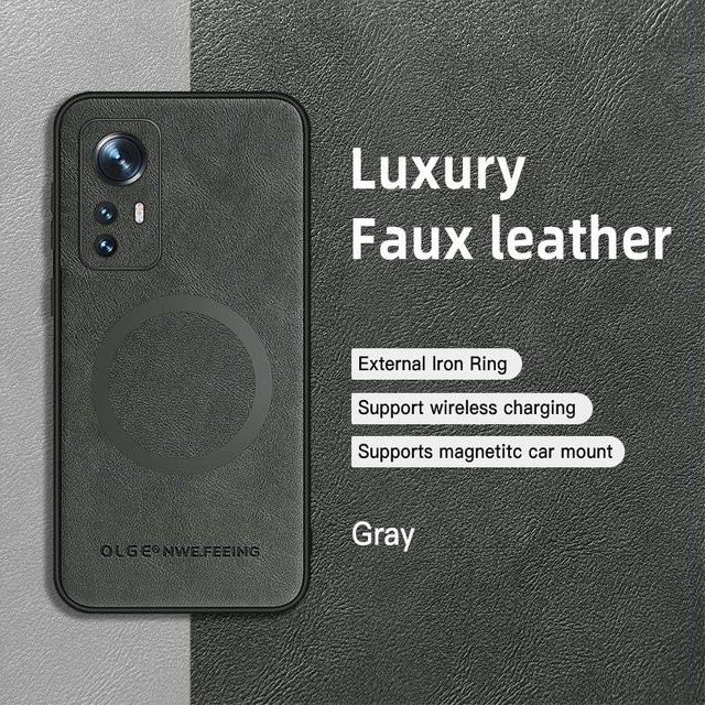 Xiaomi Handyhülle aus PU-Leder mit Magnetring und weichen Kanten in Grau für Xiaomi 12 12S 12X 12 Pro 12s Pro 12s Ultra 12 Lite - Bild 1