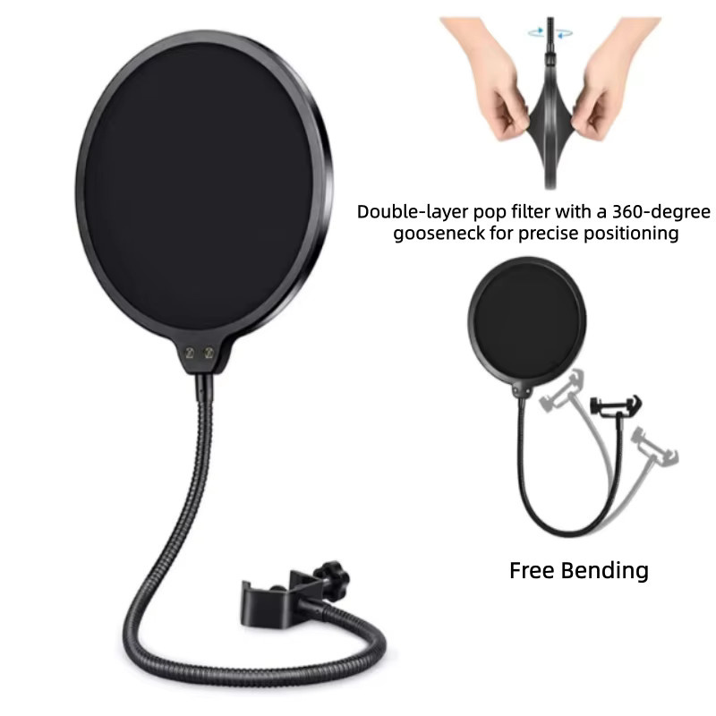 MF6 Mic Zubehör Metall PoP Doppelschichtfilter Universal Mikrofon Windschutzscheibe für Studio Aufnahme Kondensatormikrofon in Schwarz - Bild 2