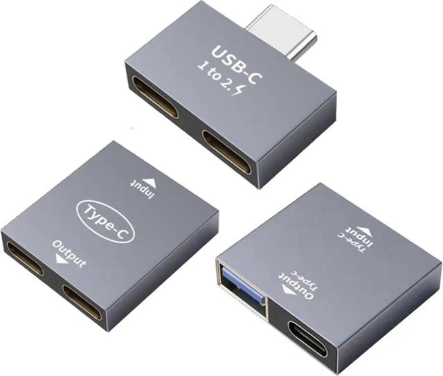 BSN USB C auf Dual Buchse Splitter Hub Konverter Adapter Typ C Extender in Grau - Bild 1