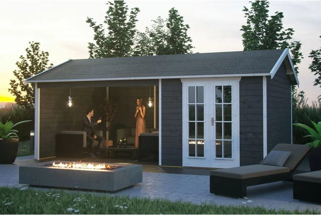 Skan Holz Gartenhaus Tilburg Satteldach grau B/H/T: 653 x 288 x 380 cm - Bild 1