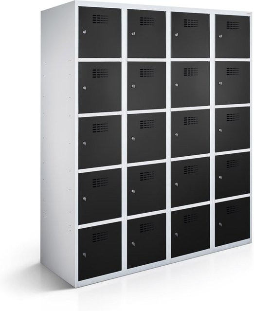 rotstahl Fächerschrank mit 20 Fächern in Schwarz und lichtgrauem Korpus, B/T/H: 120 x 50 x 180 cm - Bild 1