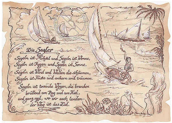 Tantum Graphic Maritime Sportbild Segler auf Antikpapier, Poster in Mehrfarben, A4 - Bild 1