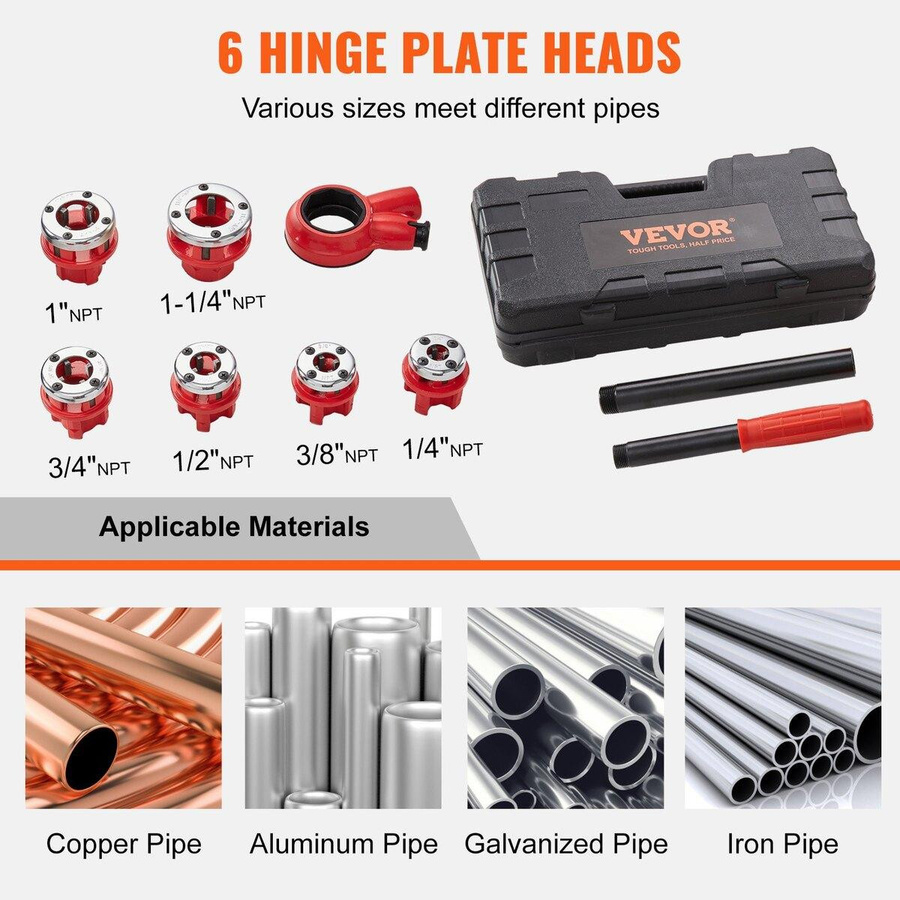 Buying Solutions MB Ratsche Rohrschneider-Set mit 6 NPT-Schneidköpfen und Aufbewahrungskoffer in Orange, Schwarz und Rot - Bild 7