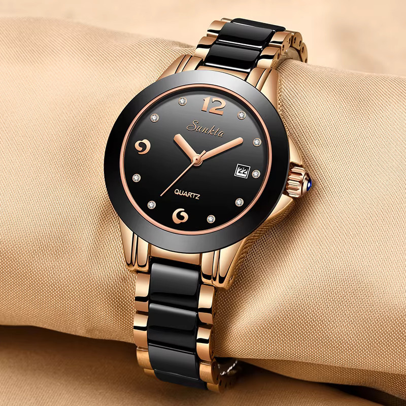 LIGE Armbanduhr, Keramik, Schwarz, Datum, Damen - Bild 3