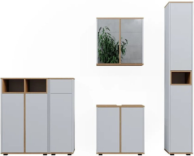 Vicco Badmöbel-Set Didi in Weiß und Eiche, 5-teiliges Badezimmer-Set - Bild 2
