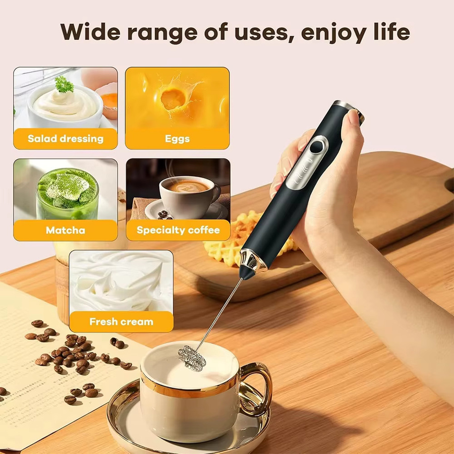XIADYINJIA Elektrischer Milchaufschäumer und Kaffeemixer in Schwarz mit 3 Geschwindigkeitsstufen und USB-Aufladung - Bild 3