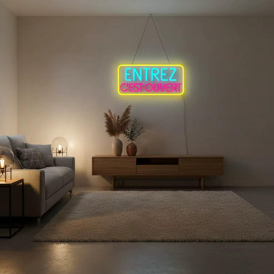 Entrez C'est Ouvert LED-Neonschild mit dimmbarer Funktion in Mehrfarbig für Geschäftsfronten und Glastüren - Bild 3