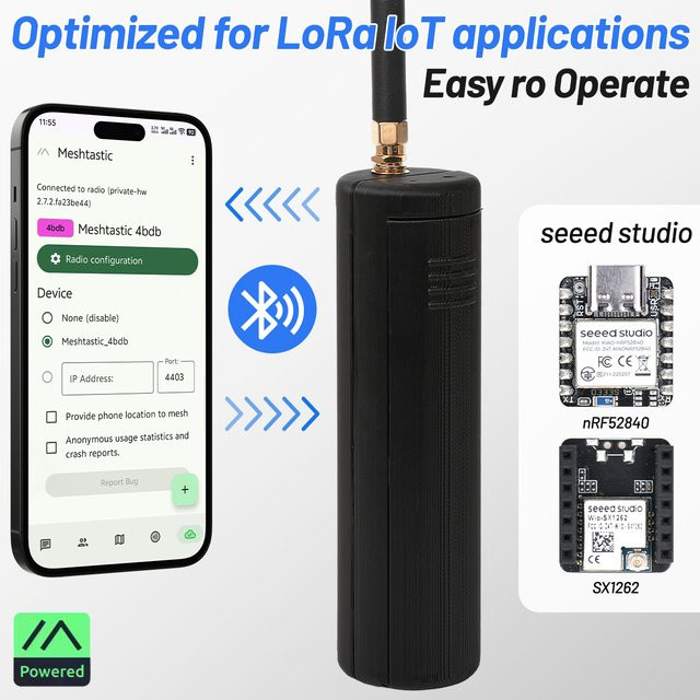 SR1 Meshtastic Device Lora Node Radio Repeater mit Seeed Studio XIAO SX1262 NRF52840 Modul, Schwarz, 2600 mAh - Bild 1