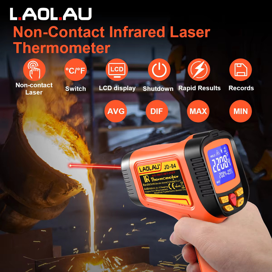 Professionelles Industrielles Infrarot-Thermometer in Orange mit DATA-Speicher und berührungsloser Temperaturmessung von -58 ℉ bis 2732 ℉ - Bild 2