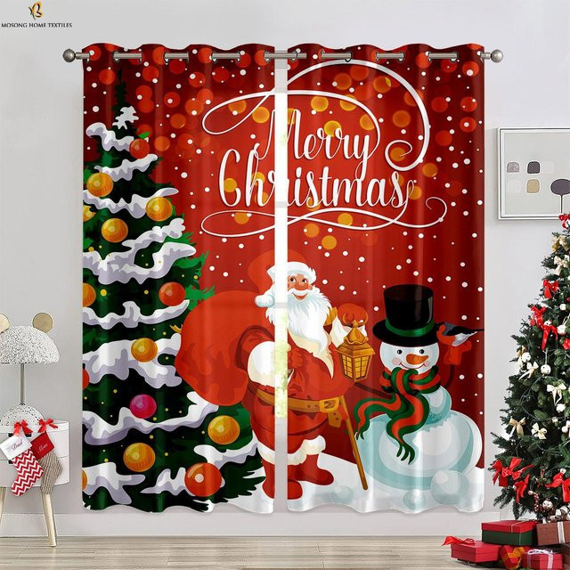 2er-Set Weihnachts Vorhänge mit Schneemann-Print, rot, semi-transparent, Breite: 50 cm, Höhe: 130 cm - Bild 1