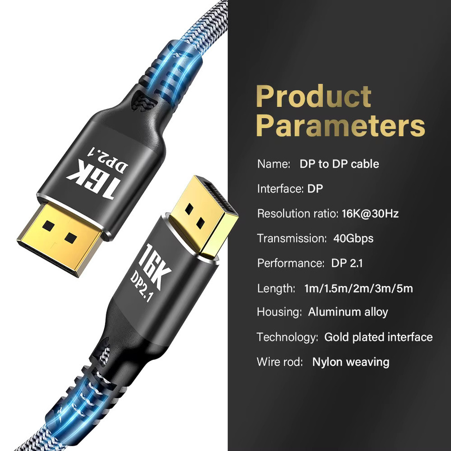 Nephy DisplayPort 2.1 Kabel mit 80 Gbit/s für 16K und 8K, unterstützt FreeSync, G-Sync und HDR10, in Schwarz oder Grau - Bild 4