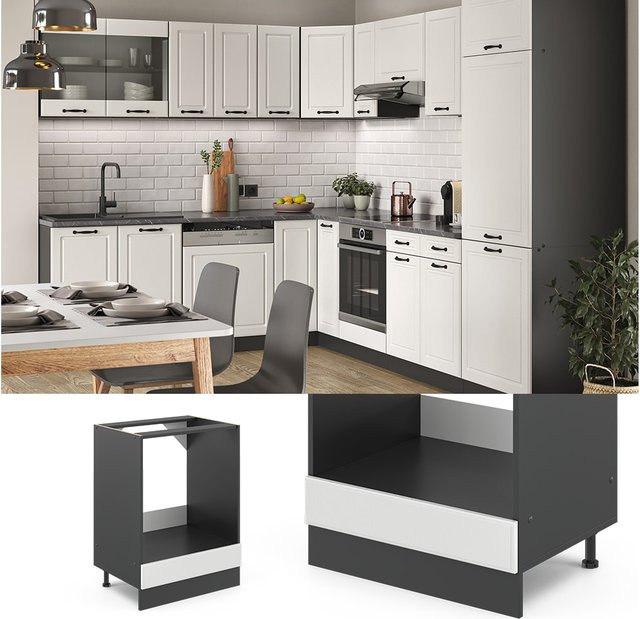 Vicco Herdumbauschrank R-Line im Landhausstil, Weiß/Anthrazit, Breite: 60 cm - Bild 3