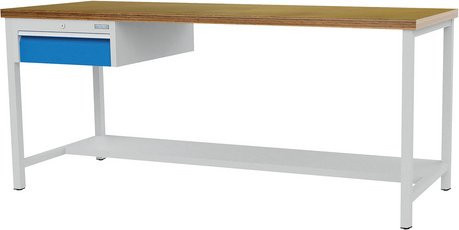 Bedrunka + Hirth Arbeits- und Werktisch aus Stahl und Holz in Grau, B/H/T: 200 x 85,9 x 75 cm - Bild 1