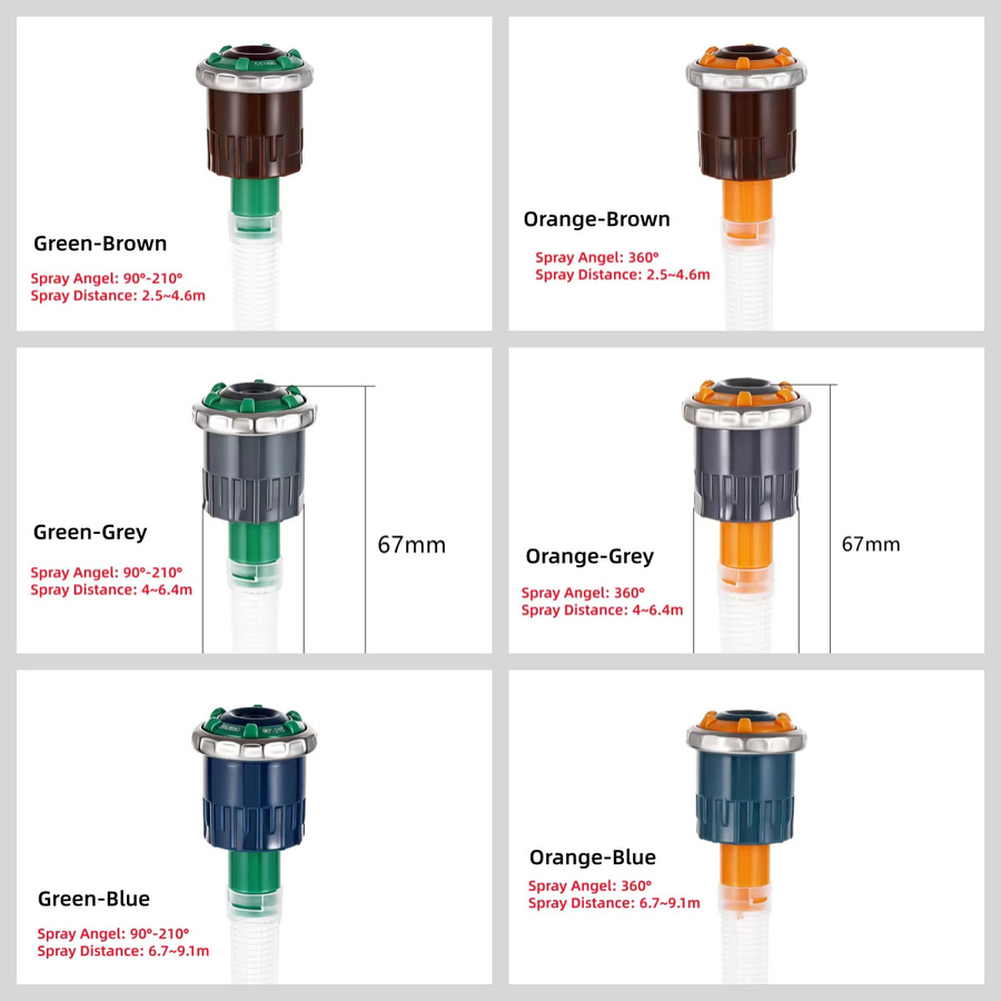 2er-Set 360 Grad verstellbarer Pop-Up-Sprinklerkopf für Garten und Rasen, Schwenk-Sprinklerdüse in Orange und Grau, Reichweite 1,5–11 m - Bild 2