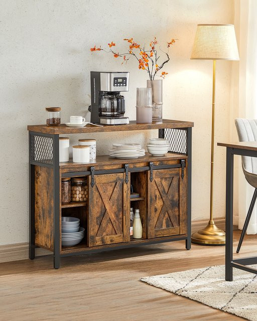 VASAGLE Sideboard Küchenschrank mit 2 Schiebetüren und verstellbaren Ablagen, Schwarz-Braun, B/T/H: 100 x 33 x 80 cm - Bild 1