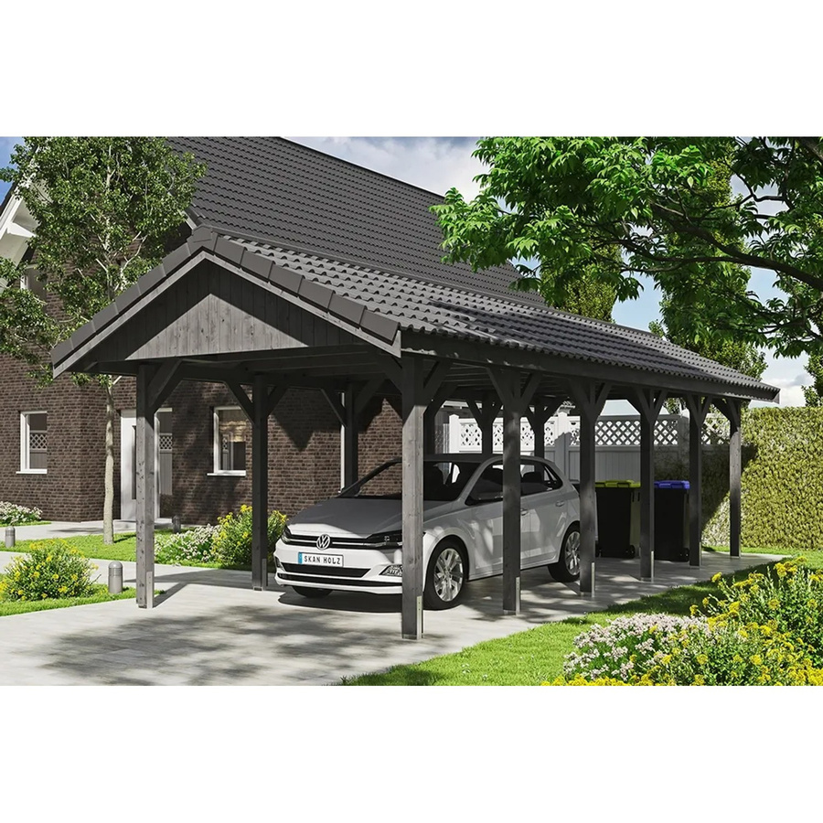 Skanholz Carport Wallgau Satteldach in Schiefergrau B/T: 380 x 900 cm, Höhe: 313 cm - Bild 2